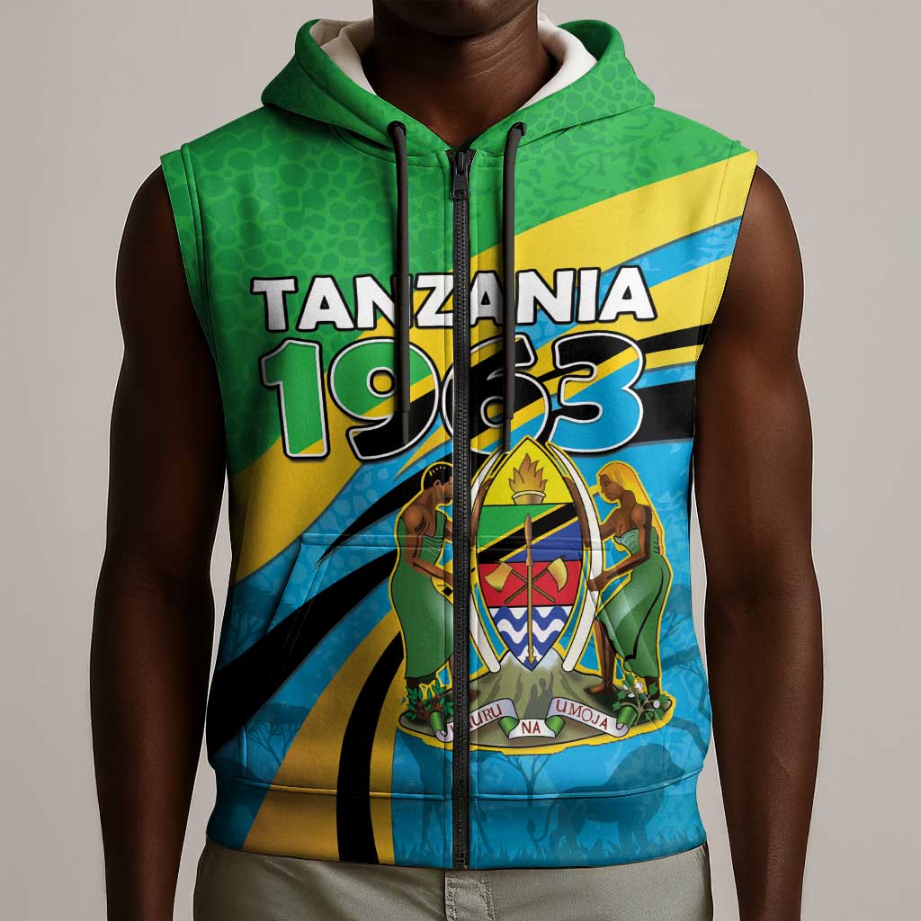 Personalized Tanzania Uhuru Day Sleeveless Zip Hoodie Coat Of Arms - Sports Style - African Pride