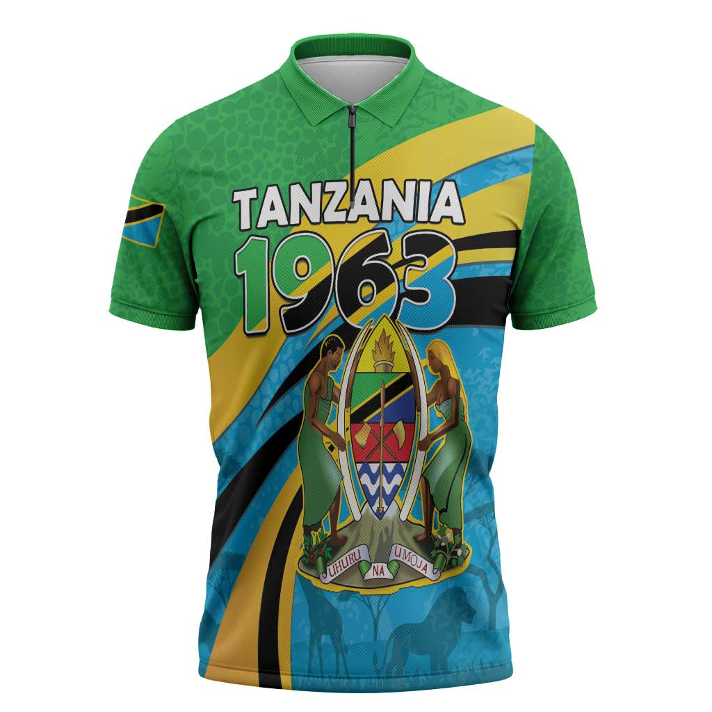 Personalized Tanzania 1963 Zipper Polo Shirt Happy Independence Day