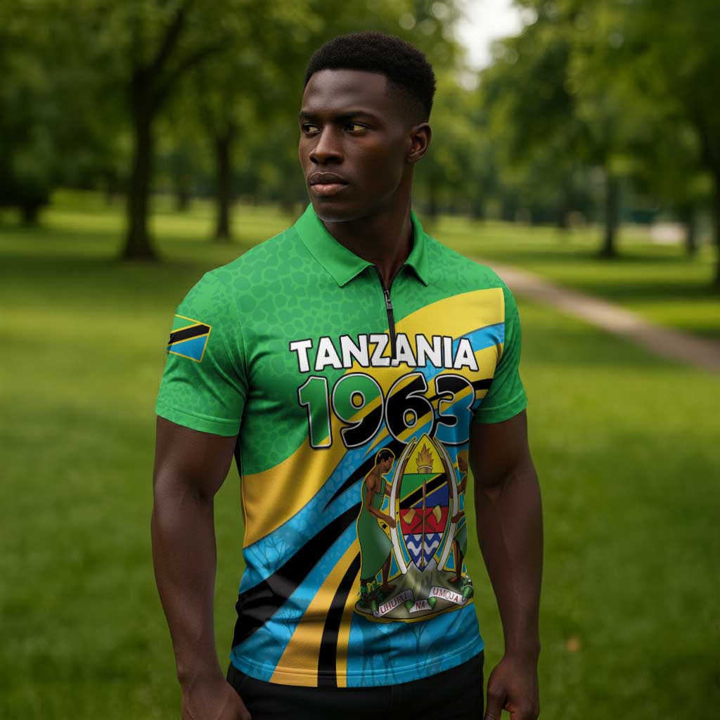 Personalized Tanzania 1963 Zipper Polo Shirt Happy Independence Day