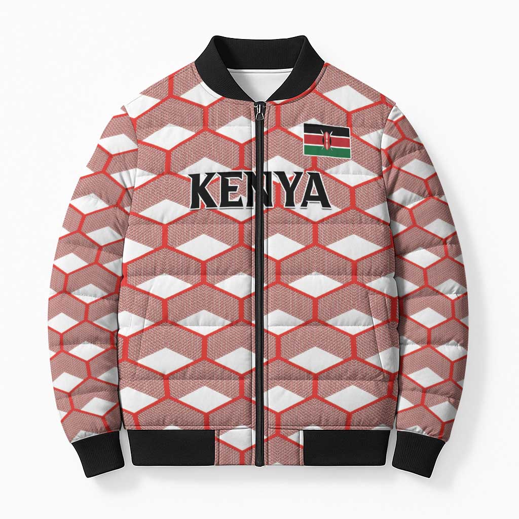 Personalized Kenya Athletics White Jersey Bomber Puffer Jacket