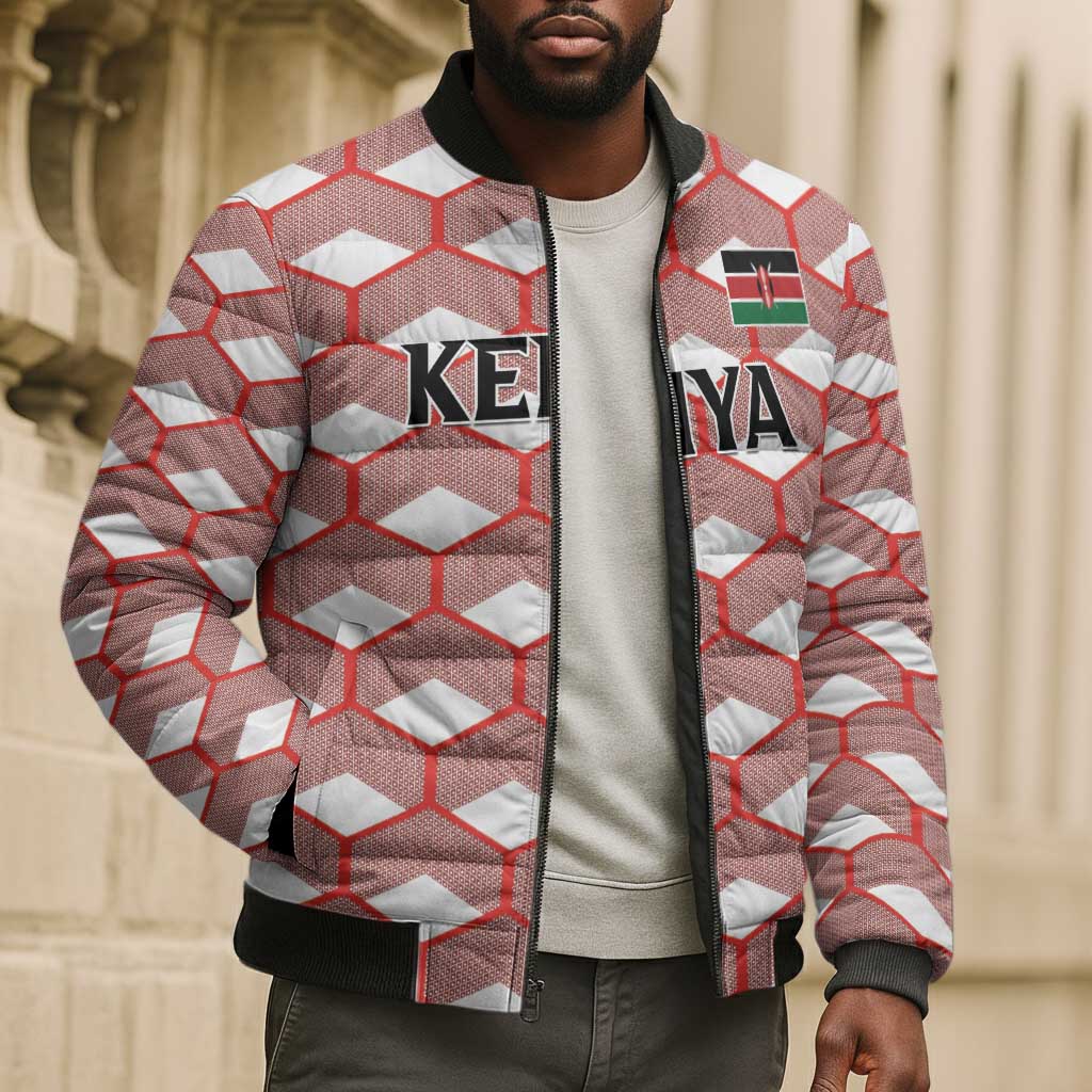 Personalized Kenya Athletics White Jersey Bomber Puffer Jacket