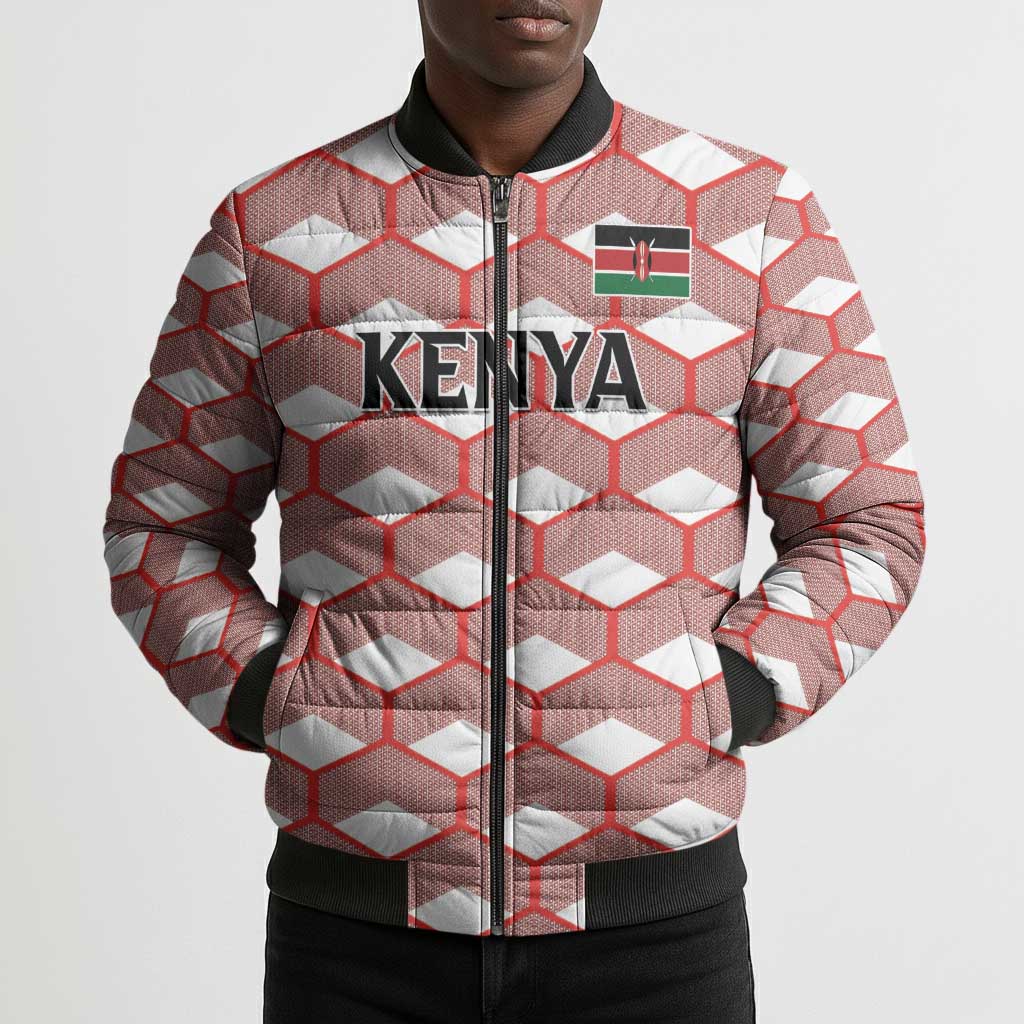 Personalized Kenya Athletics White Jersey Bomber Puffer Jacket