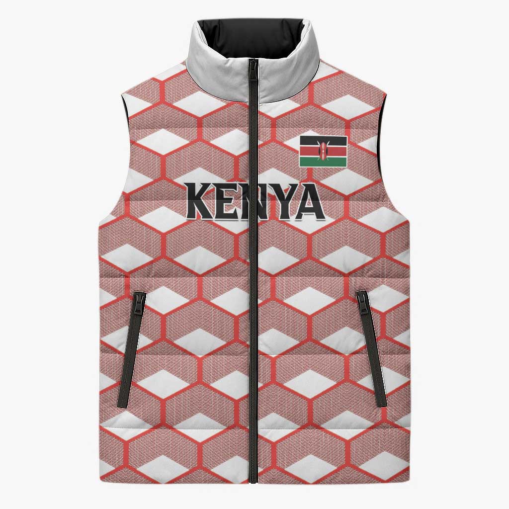 Personalized Kenya Athletics White Jersey Sleeveless Puffer Jacket