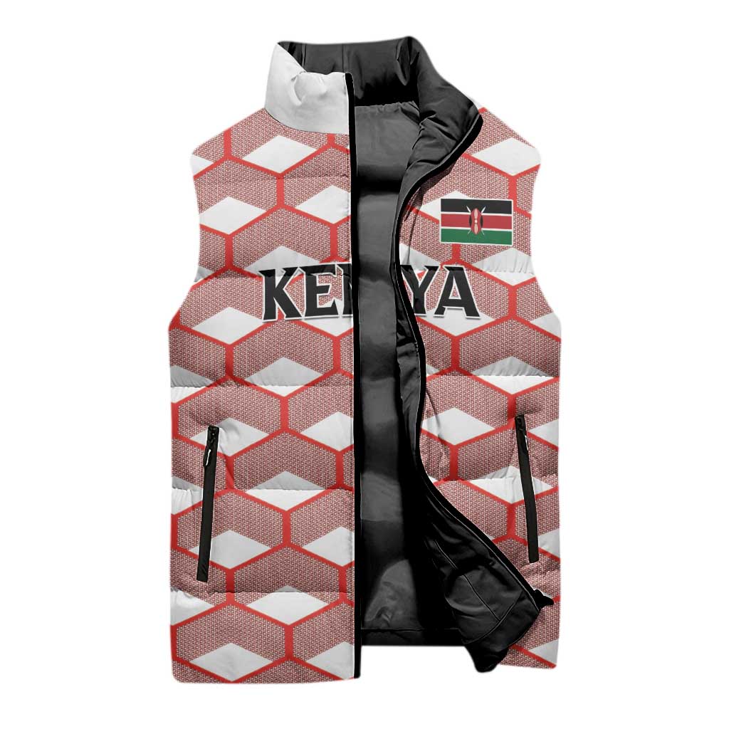 Personalized Kenya Athletics White Jersey Sleeveless Puffer Jacket