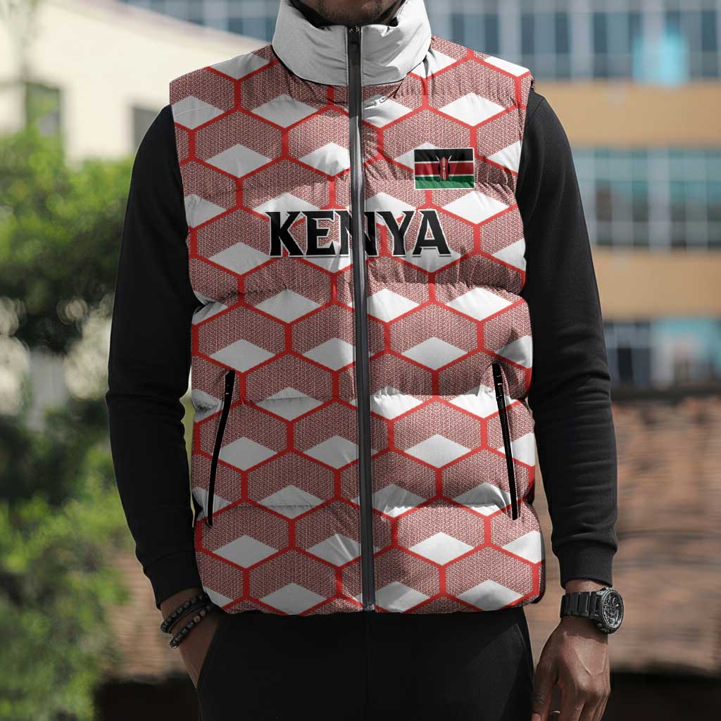 Personalized Kenya Athletics White Jersey Sleeveless Puffer Jacket