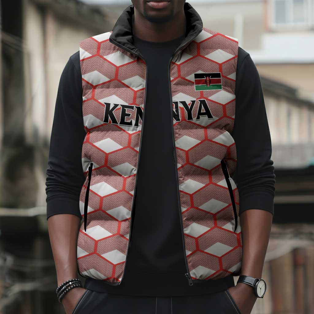 Personalized Kenya Athletics White Jersey Sleeveless Puffer Jacket