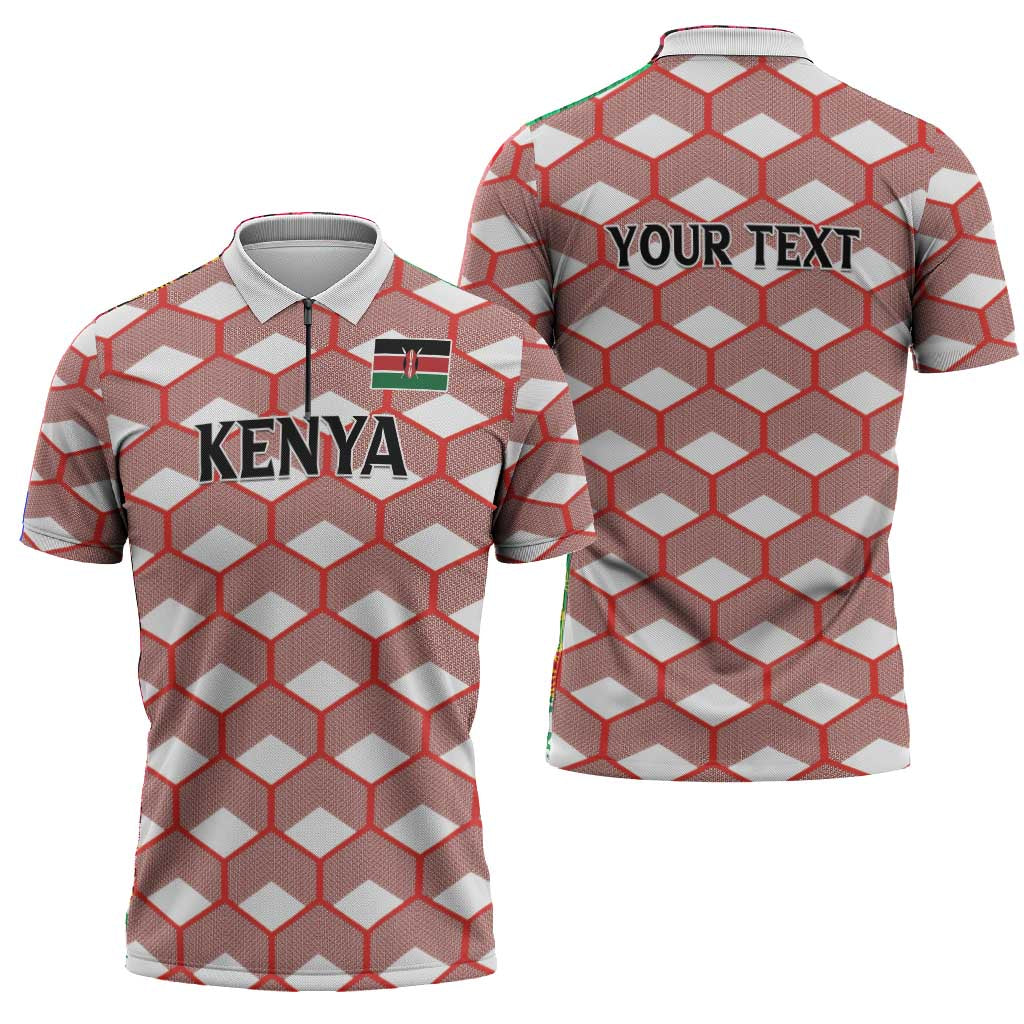 Personalized Kenya Athletics White Jersey Zipper Polo Shirt