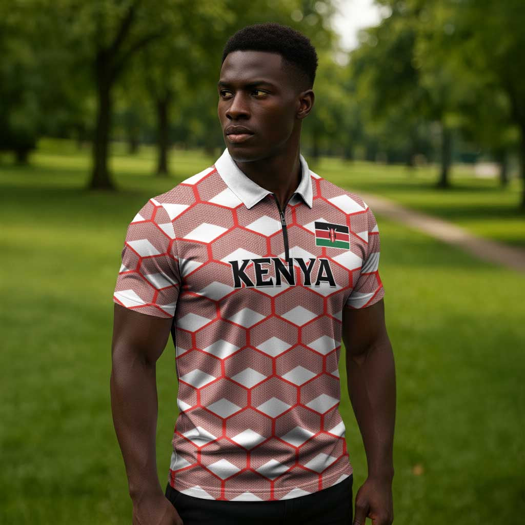 Personalized Kenya Athletics White Jersey Zipper Polo Shirt