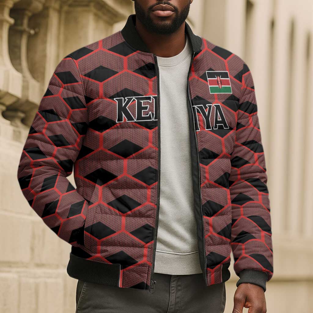 Personalized Kenya Athletics Black Jersey Bomber Puffer Jacket