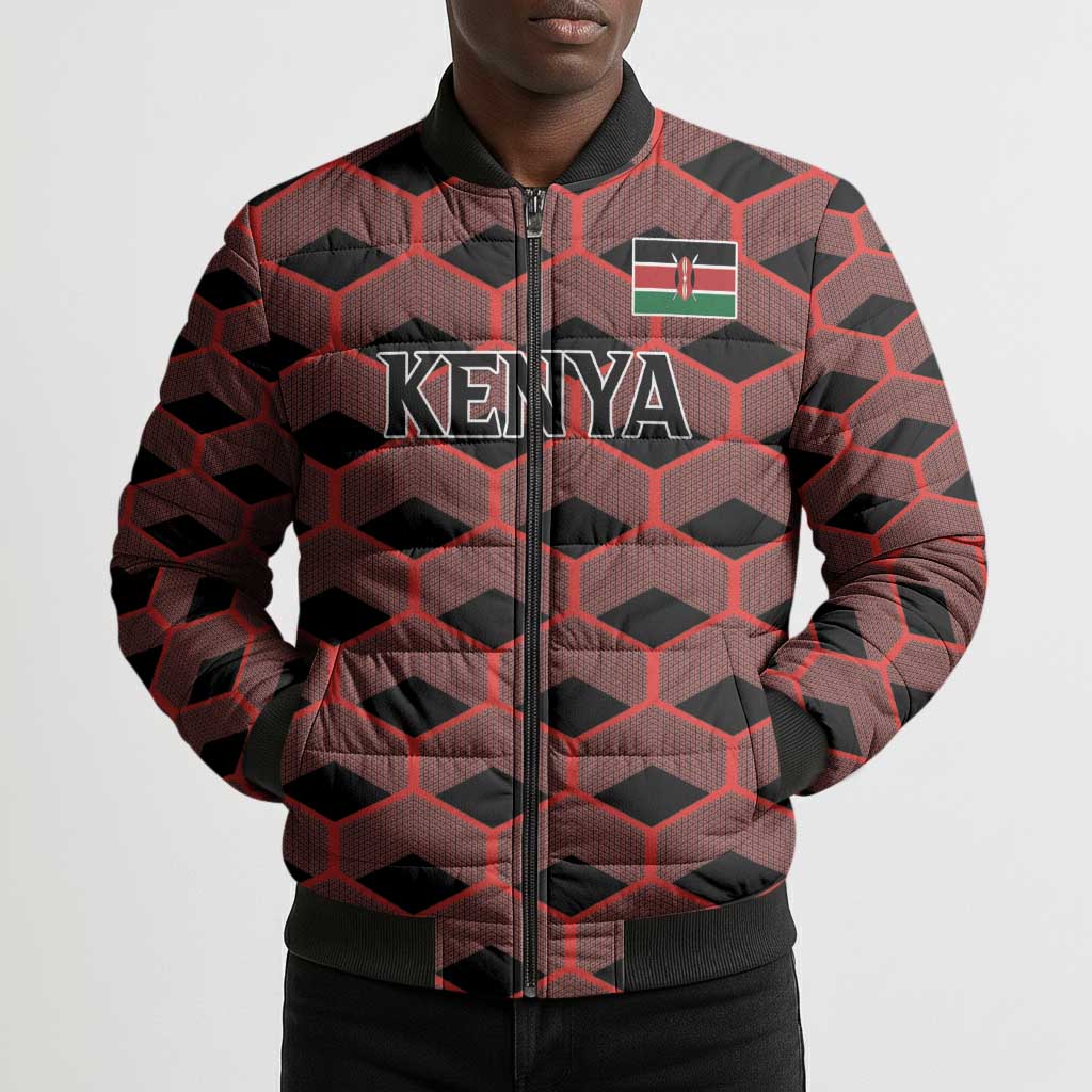 Personalized Kenya Athletics Black Jersey Bomber Puffer Jacket