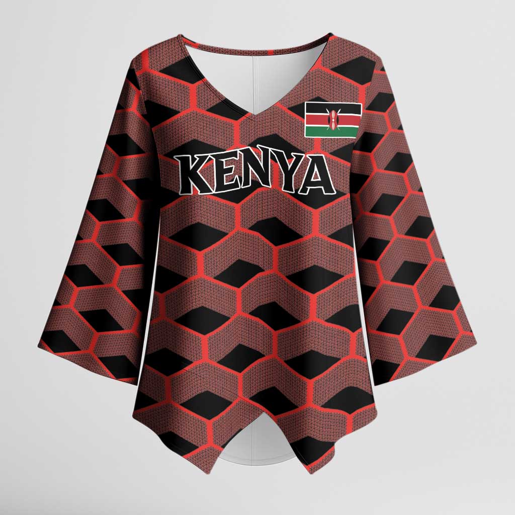 Personalized Kenya Athletics Black Jersey Kimono Sleeve Blouse
