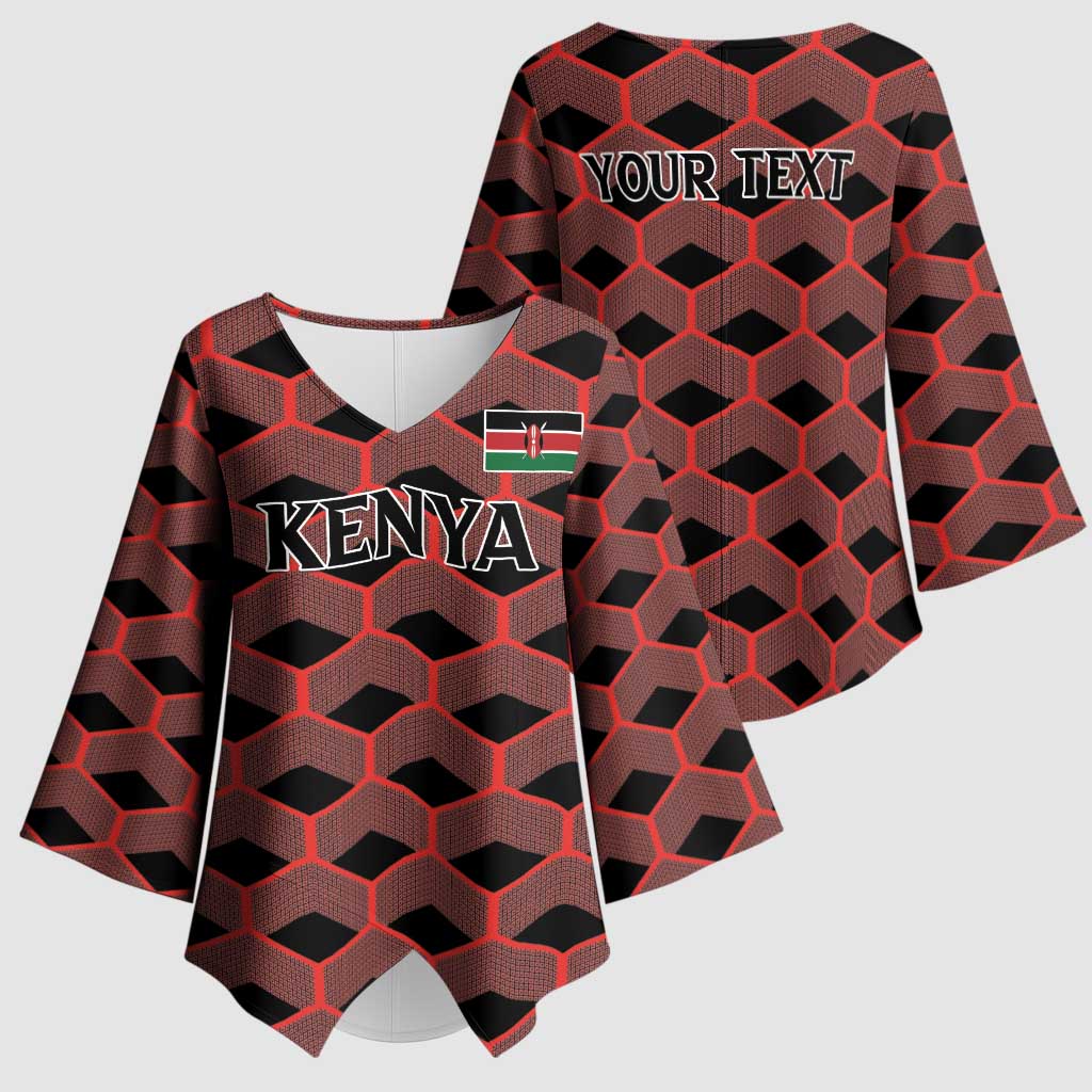 Personalized Kenya Athletics Black Jersey Kimono Sleeve Blouse