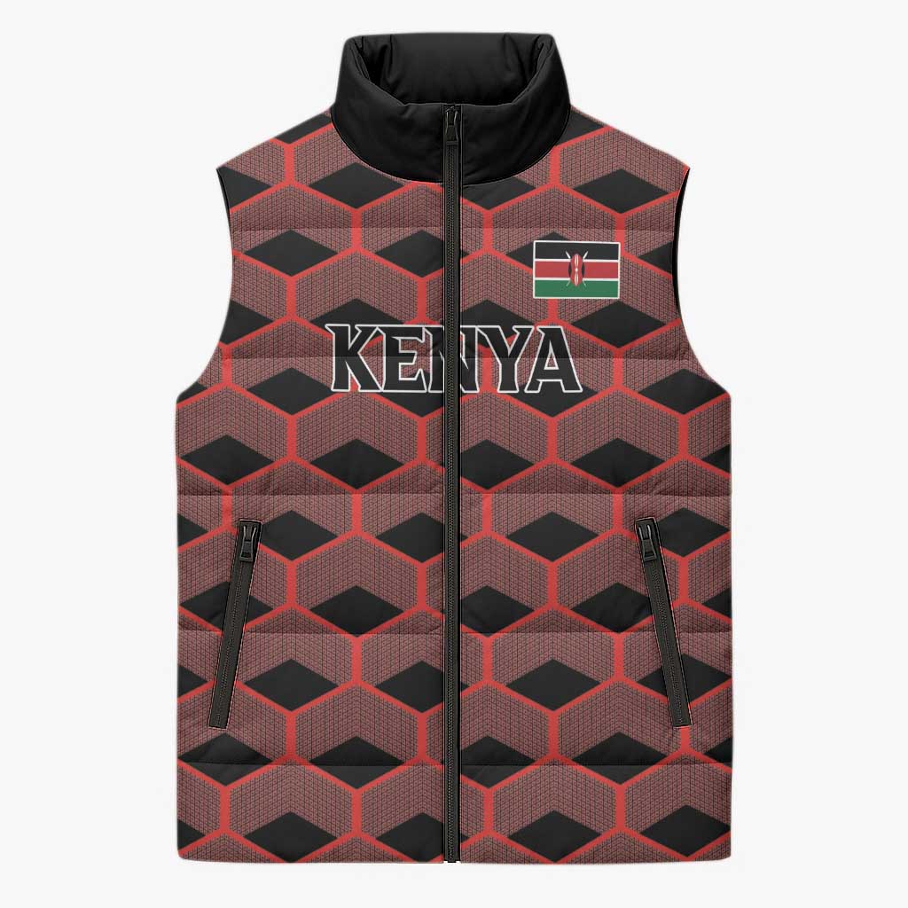 Personalized Kenya Athletics Black Jersey Sleeveless Puffer Jacket