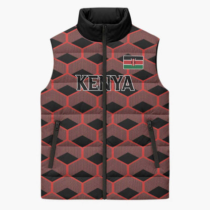 Personalized Kenya Athletics Black Jersey Sleeveless Puffer Jacket