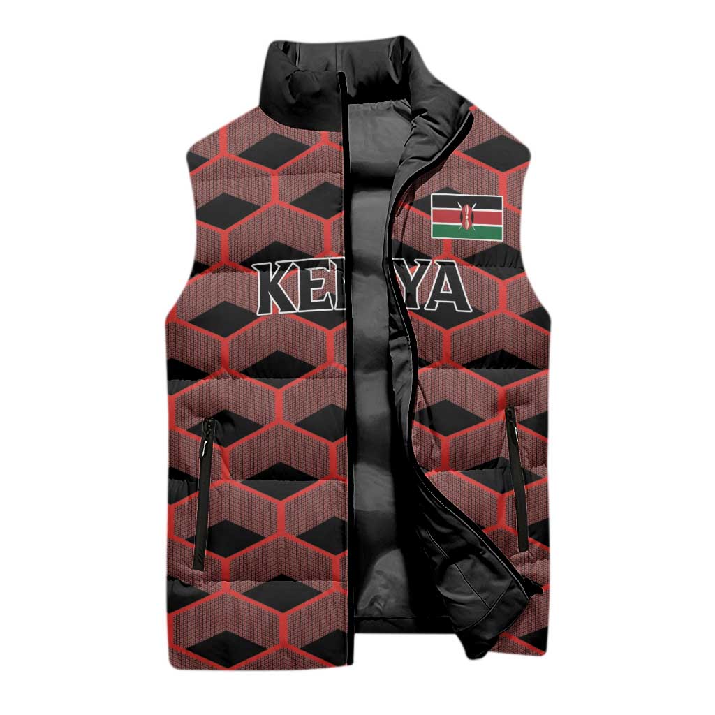 Personalized Kenya Athletics Black Jersey Sleeveless Puffer Jacket