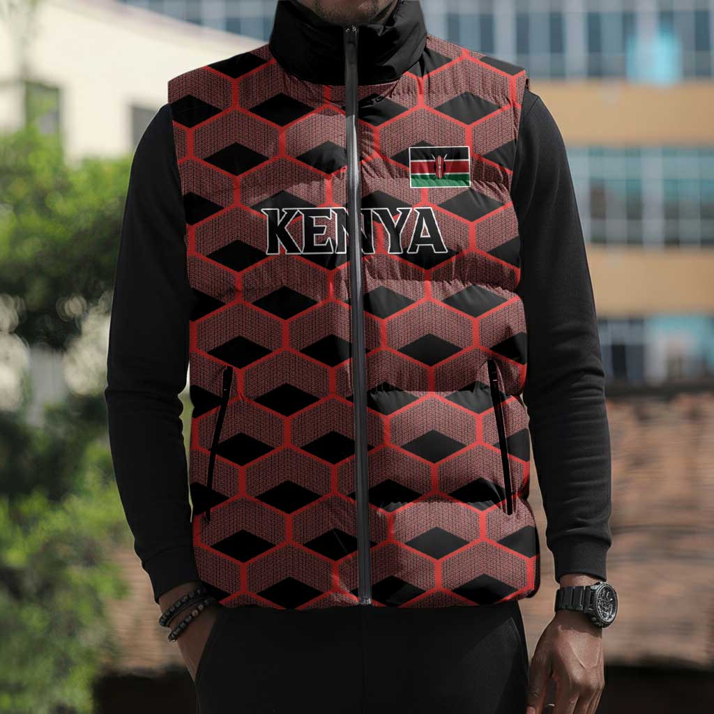 Personalized Kenya Athletics Black Jersey Sleeveless Puffer Jacket