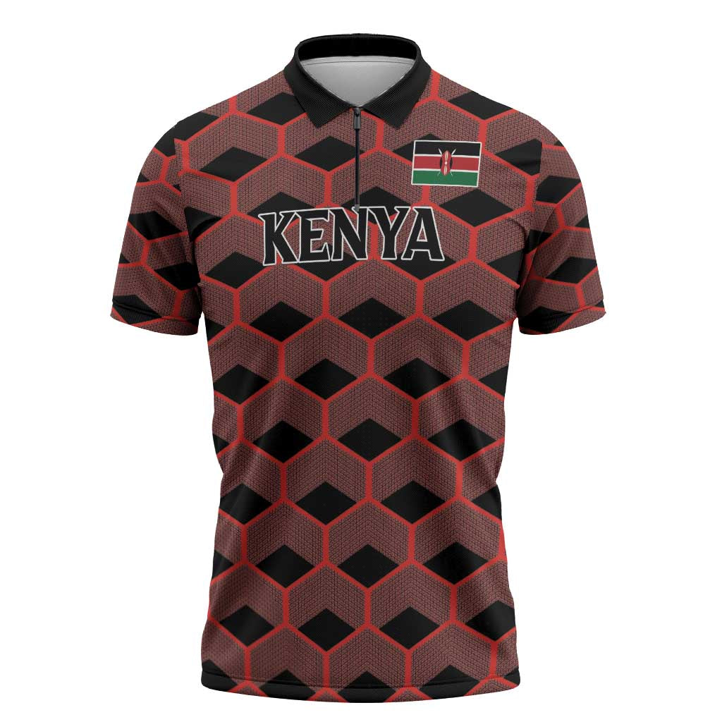 Personalized Kenya Athletics Black Jersey Zipper Polo Shirt