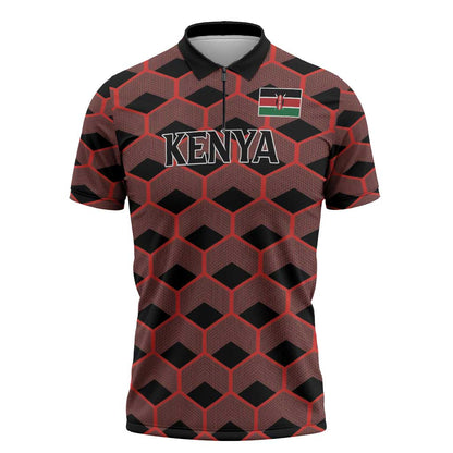 Personalized Kenya Athletics Black Jersey Zipper Polo Shirt