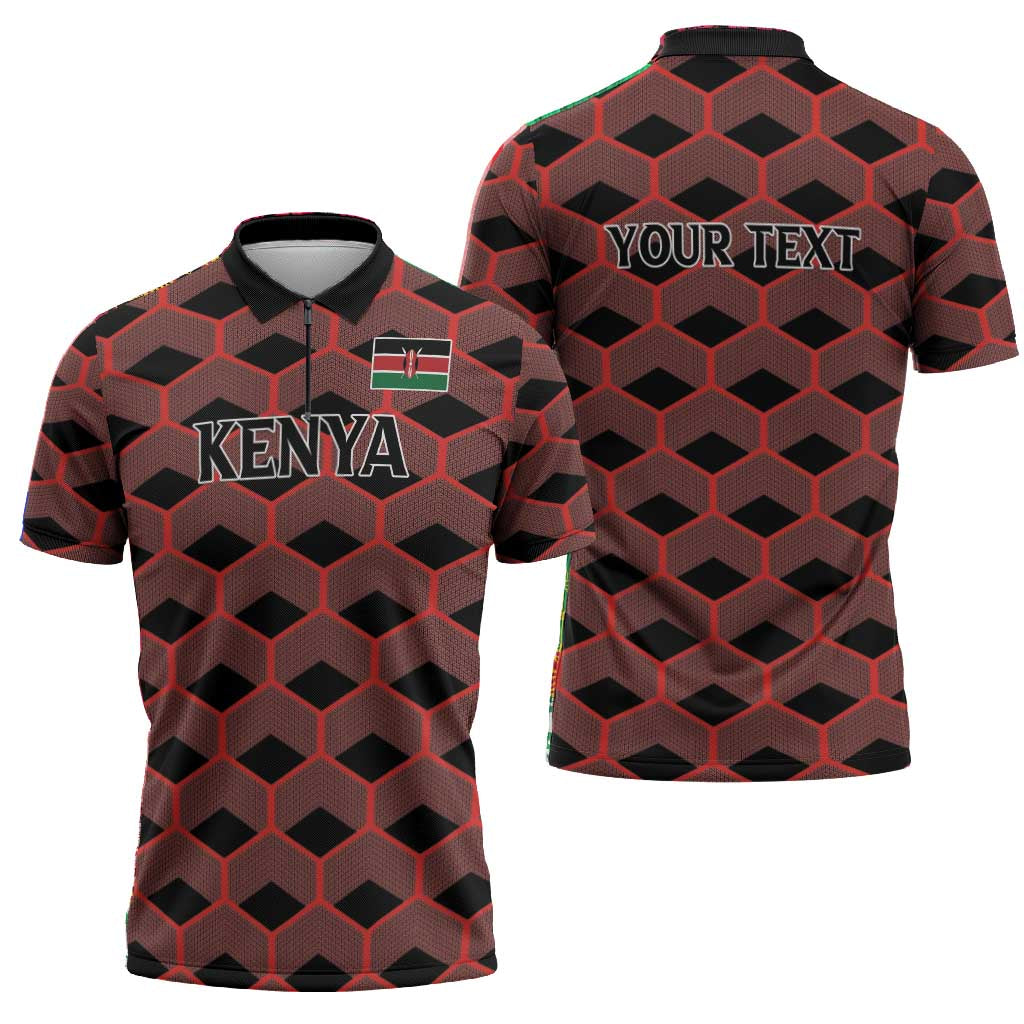 Personalized Kenya Athletics Black Jersey Zipper Polo Shirt