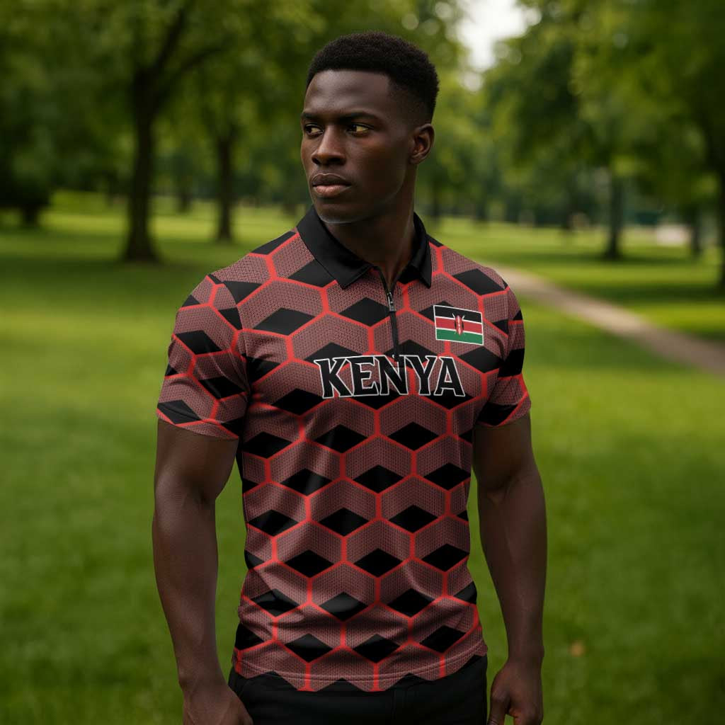 Personalized Kenya Athletics Black Jersey Zipper Polo Shirt