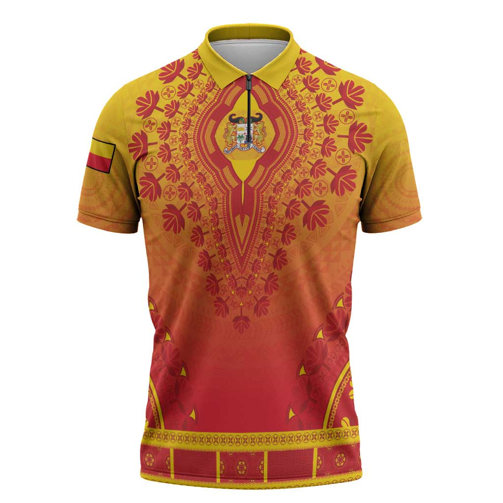 Personalized Benin African Dashiki Zipper Polo Shirt