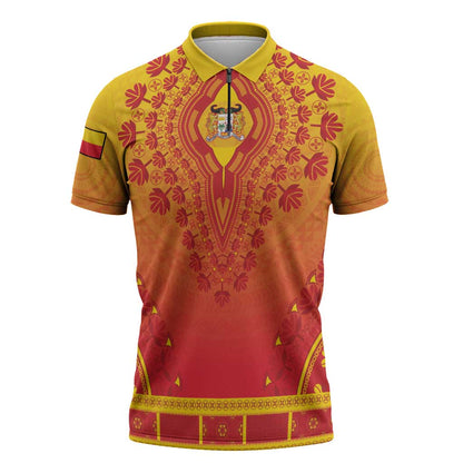 Personalized Benin African Dashiki Zipper Polo Shirt
