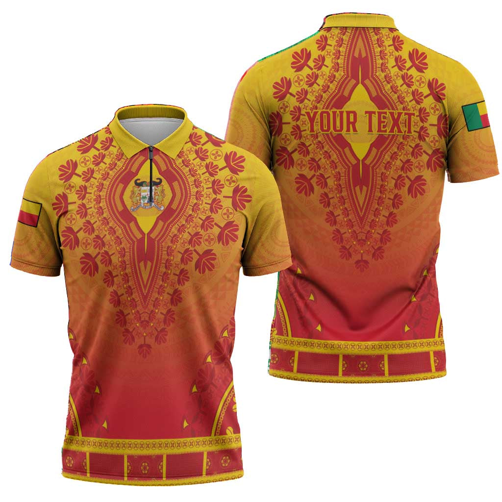 Personalized Benin African Dashiki Zipper Polo Shirt