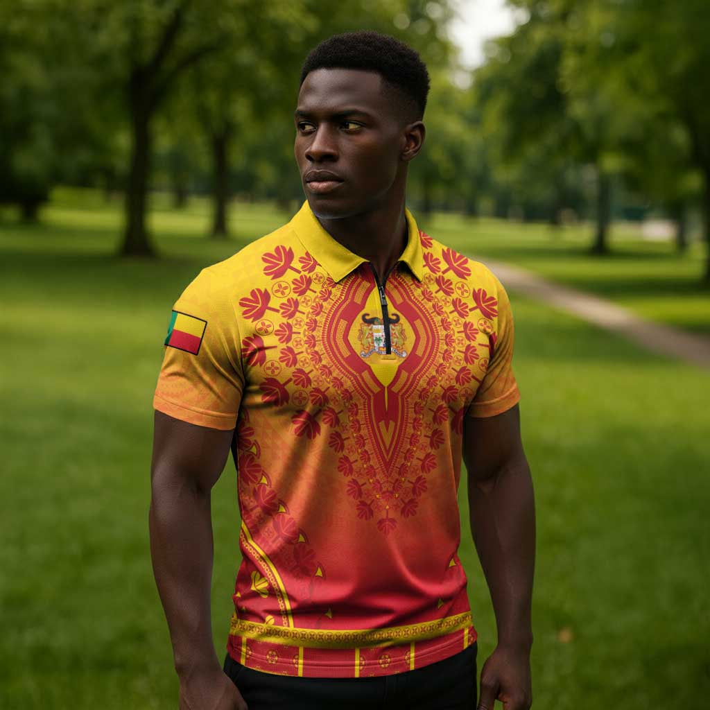 Personalized Benin African Dashiki Zipper Polo Shirt