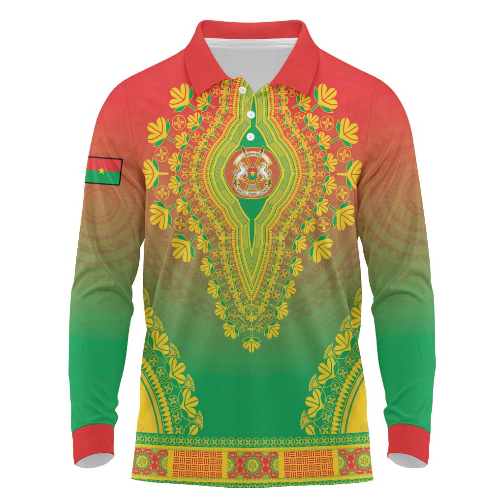 Personalized Afro Burkina Faso Long Sleeve Polo Shirt African Dashiki Style - African Pride