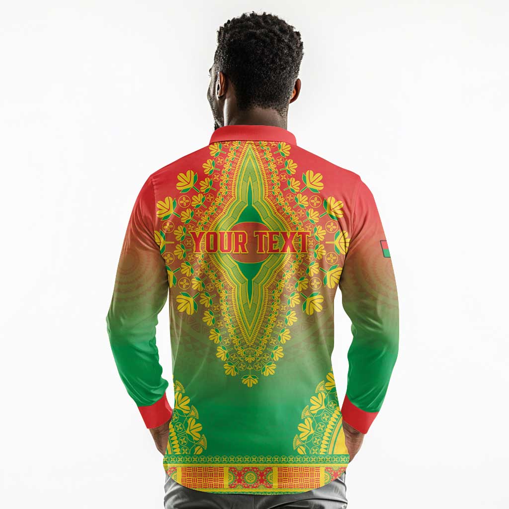 Personalized Afro Burkina Faso Long Sleeve Polo Shirt African Dashiki Style - African Pride
