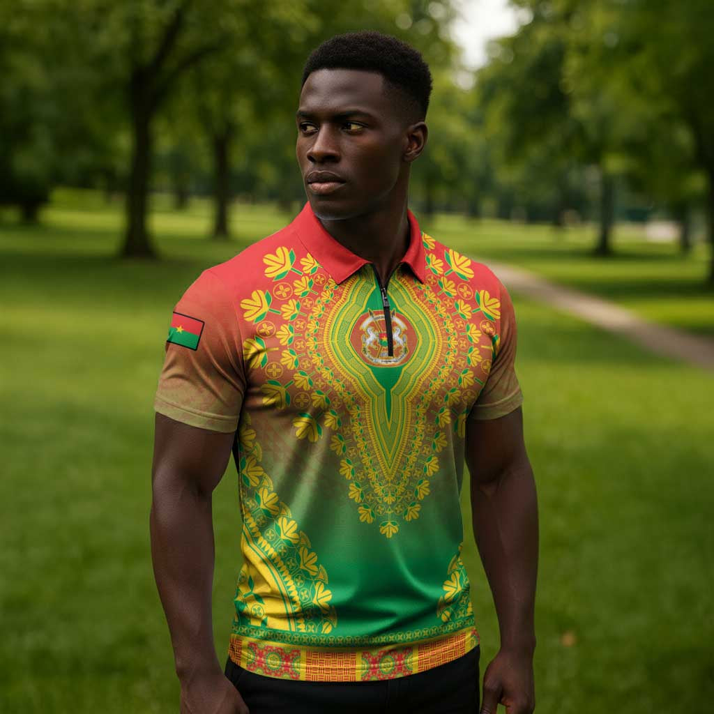Personalized Burkina Faso African Dashiki Zipper Polo Shirt