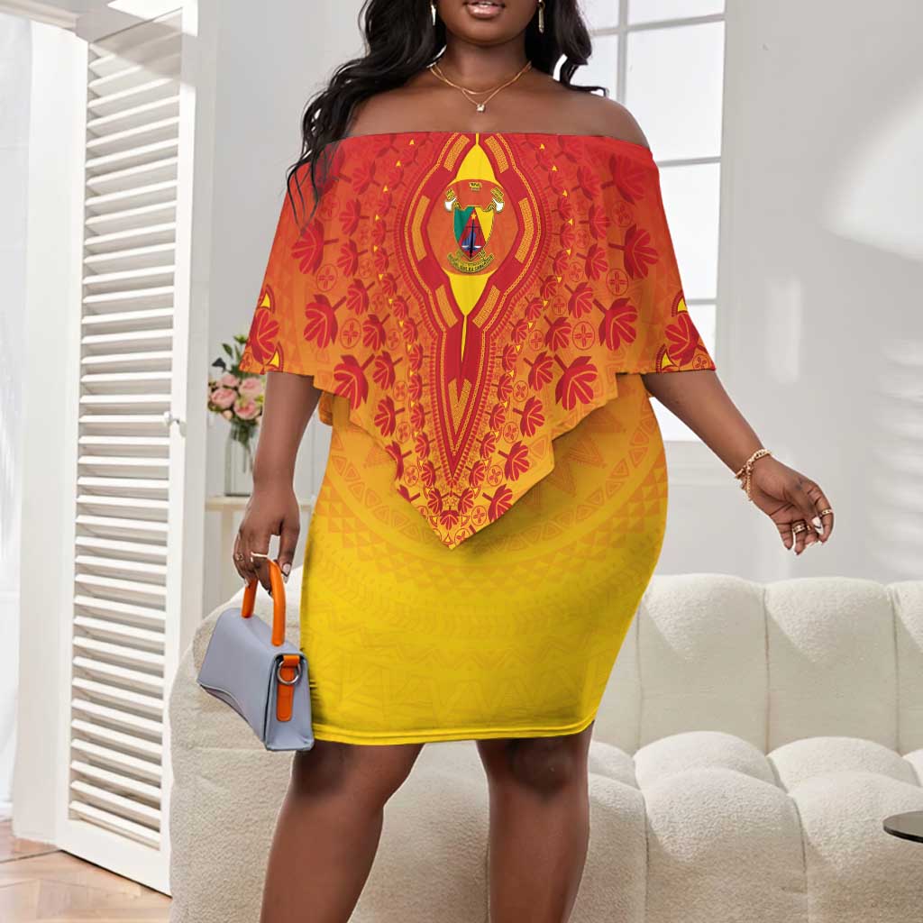 Personalized Afro Cameroon Off Shoulder Short Dress African Dashiki Style - African Pride