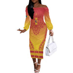 Personalized Afro Cameroon Off The Shoulder Long Sleeve Dress African Dashiki Style - African Pride