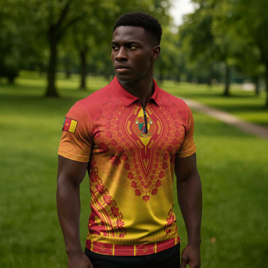 Personalized Cameroon African Dashiki Zipper Polo Shirt