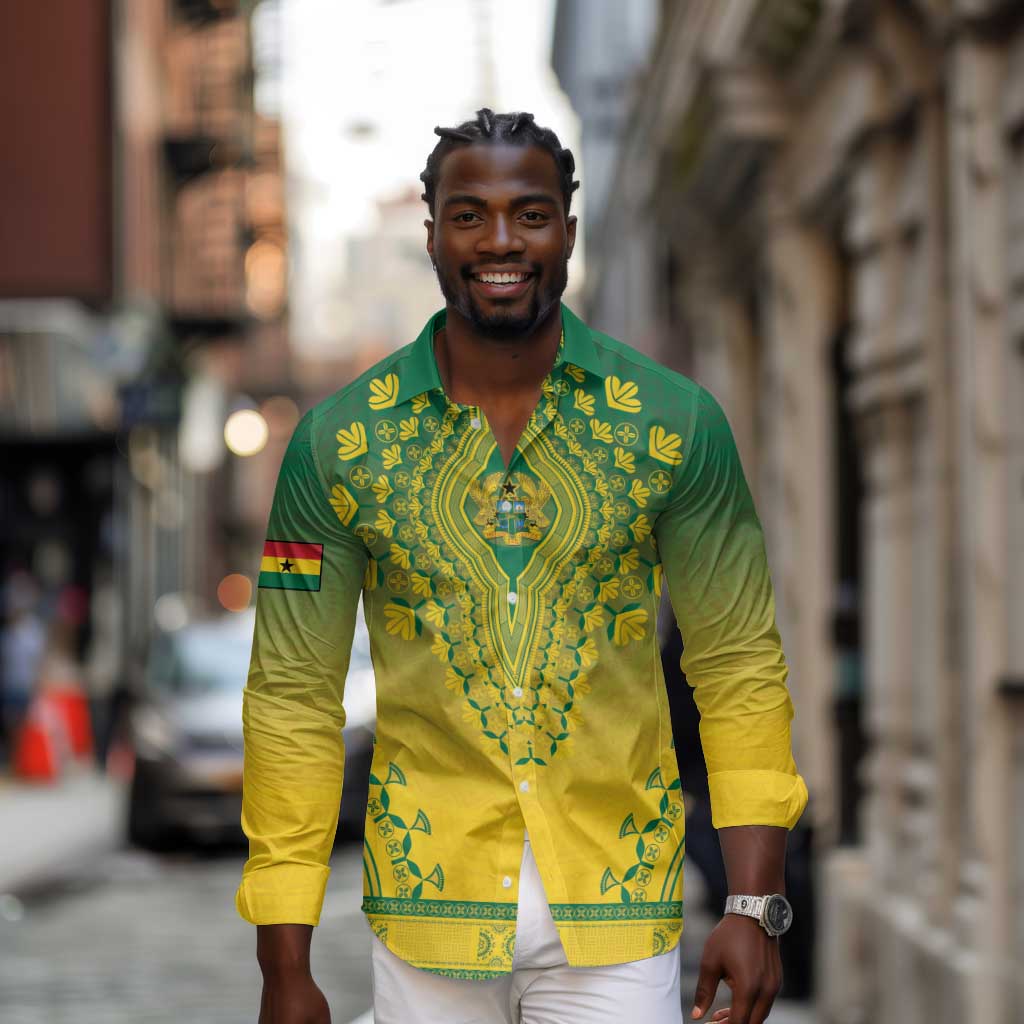 Personalized Afro Ghana Long Sleeve Button Shirt African Dashiki Style - African Pride