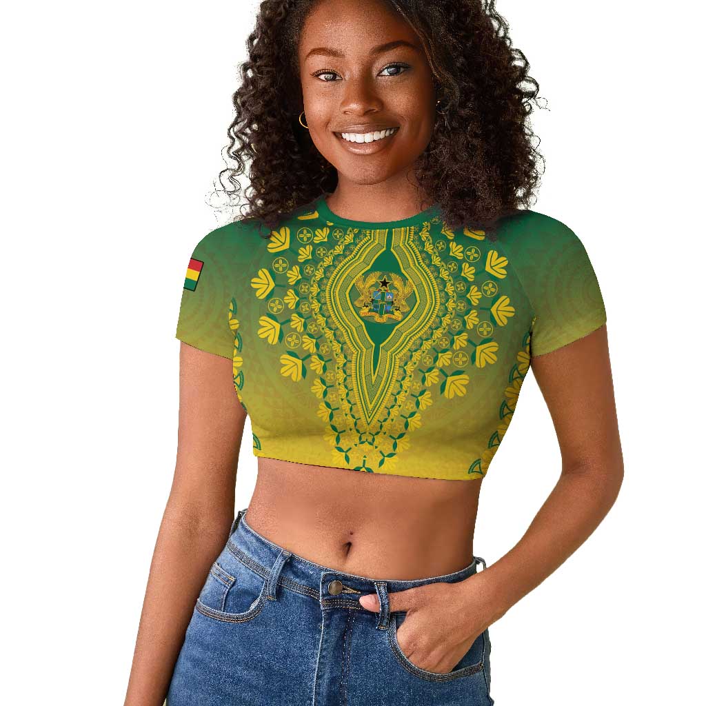 Personalized Afro Ghana Raglan Cropped T shirt African Dashiki Style - African Pride