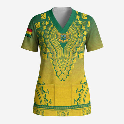 Personalized Ghana African Dashiki Scrub Top - African Pride