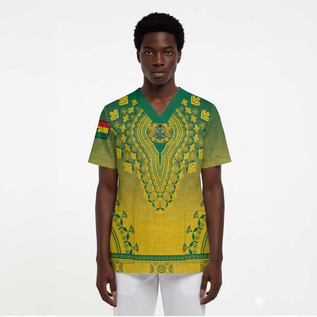 Personalized Ghana African Dashiki Scrub Top - African Pride