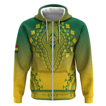 Personalized Afro Ghana Zip Hoodie African Dashiki Style - African Pride