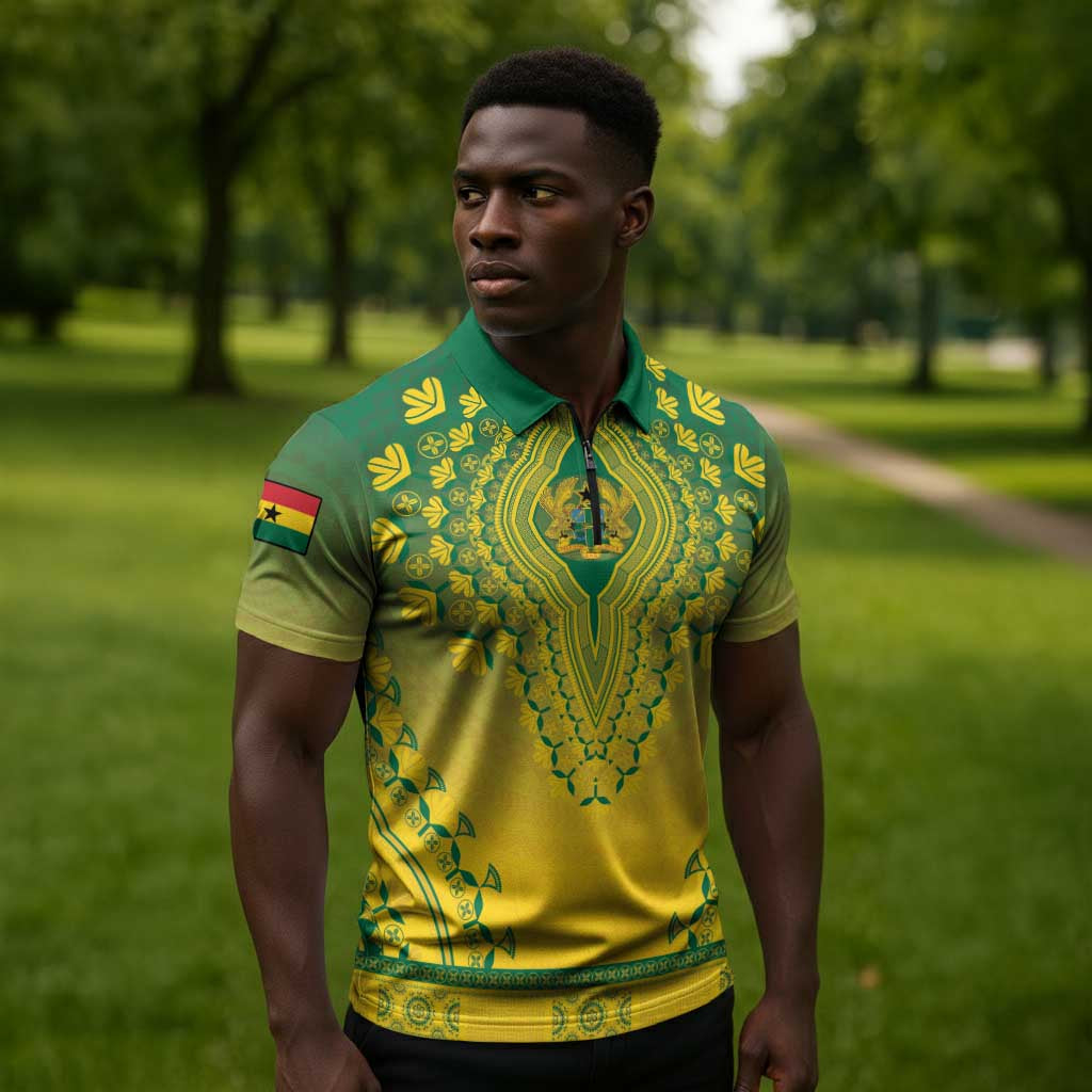 Personalized Ghana African Dashiki Zipper Polo Shirt
