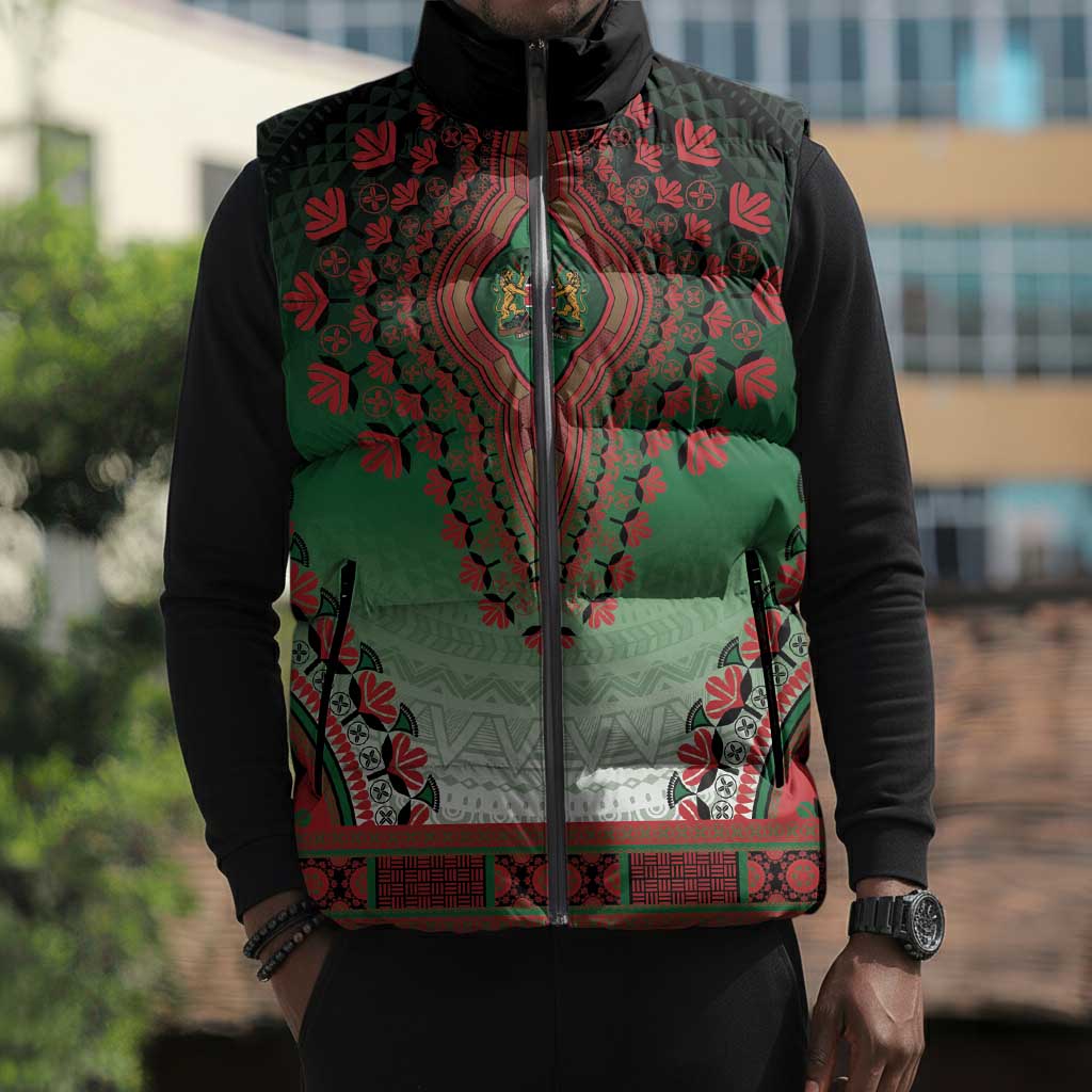 Personalized Kenya African Dashiki Sleeveless Puffer Jacket