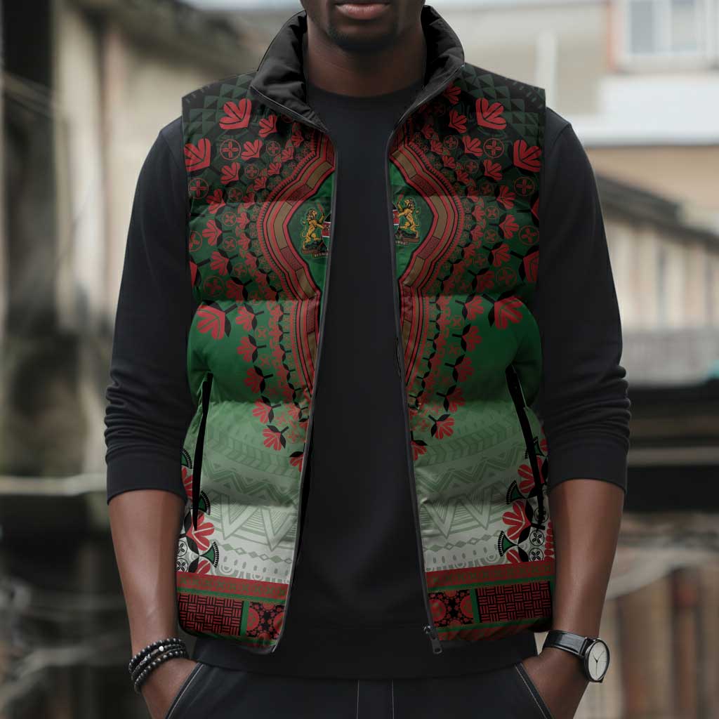 Personalized Kenya African Dashiki Sleeveless Puffer Jacket