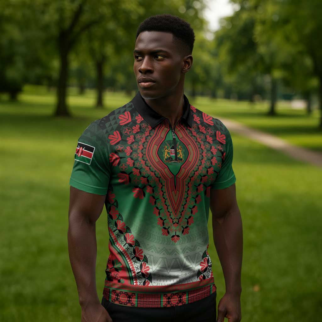 Personalized Kenya African Dashiki Zipper Polo Shirt