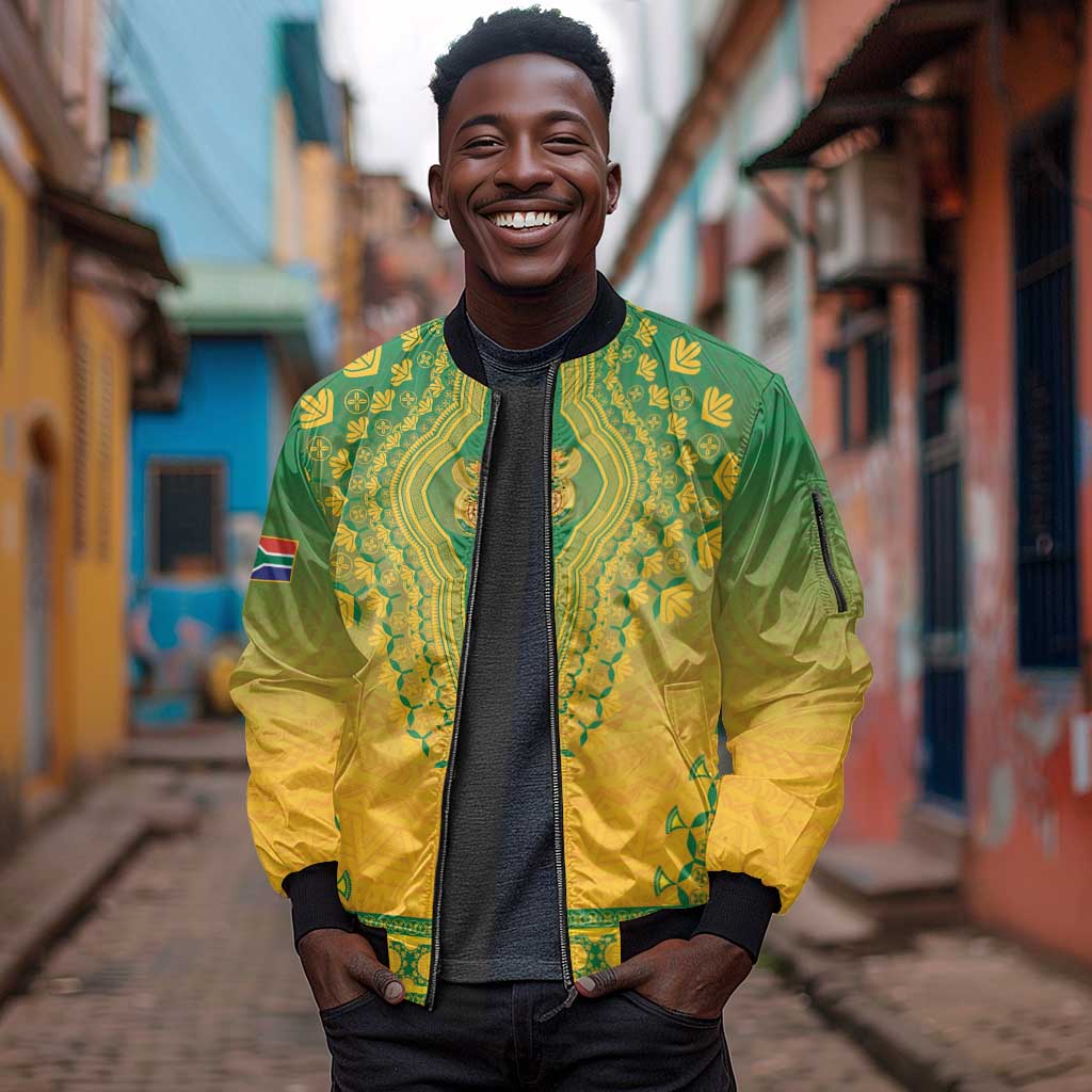 Personalized Afro South Africa Sleeve Zip Bomber Jacket African Dashiki Style - African Pride