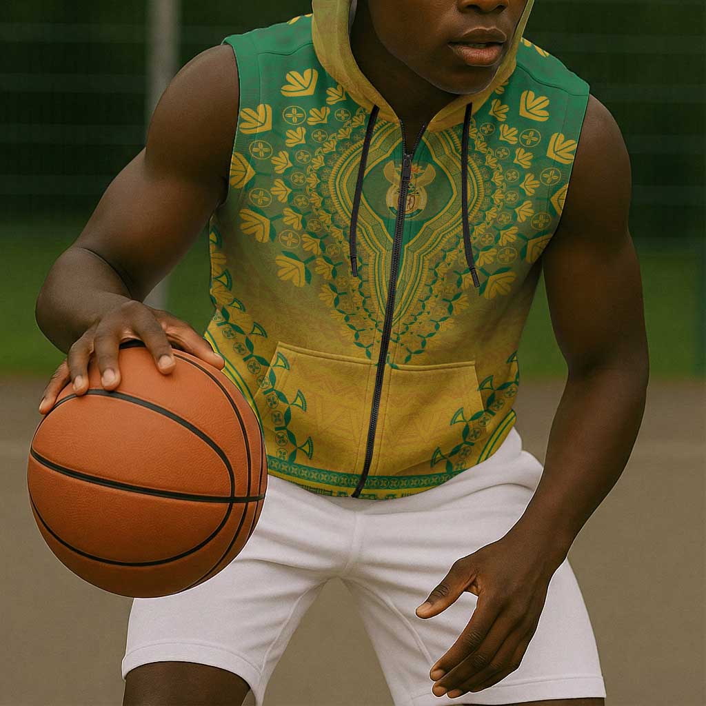 Personalized Afro South Africa Sleeveless Zip Hoodie African Dashiki Style - African Pride