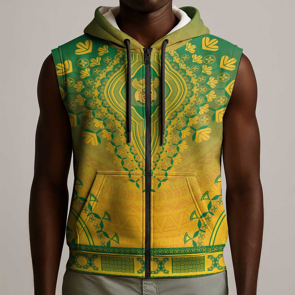 Personalized Afro South Africa Sleeveless Zip Hoodie African Dashiki Style - African Pride