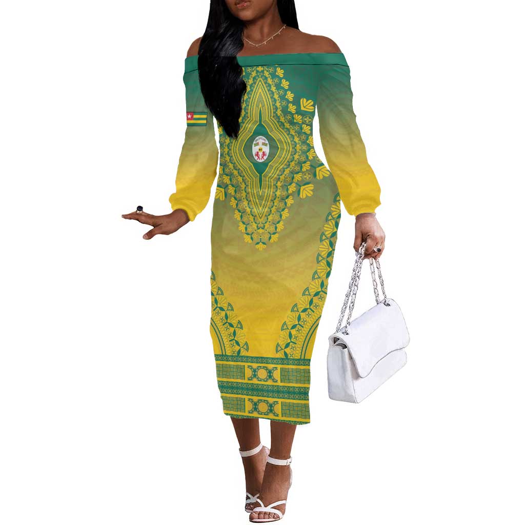 Personalized Afro Togo Off The Shoulder Long Sleeve Dress African Dashiki Style - African Pride