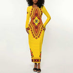 Personalized Afro Uganda Long Sleeve Bodycon Dress African Dashiki Style - African Pride