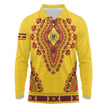 Personalized Afro Uganda Long Sleeve Polo Shirt African Dashiki Style - African Pride