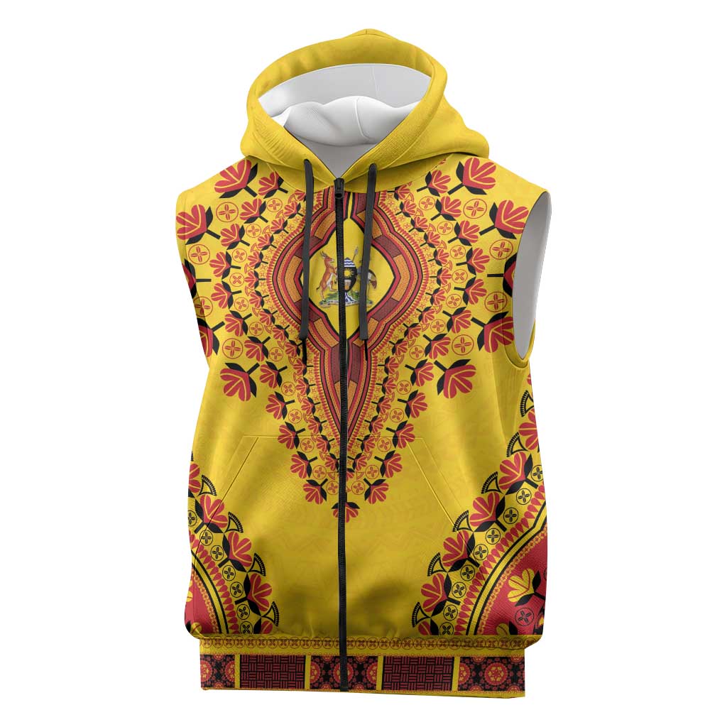 Personalized Afro Uganda Sleeveless Zip Hoodie African Dashiki Style - African Pride